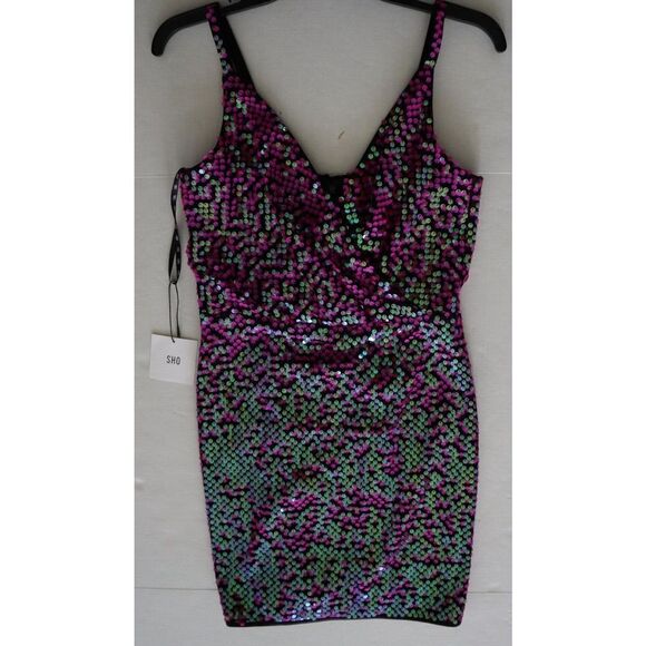 SHO x Tadashi Shoji Sz XL Hot Pink Sequin Surplice Neck Body-Con Dress - Picture 7 of 16